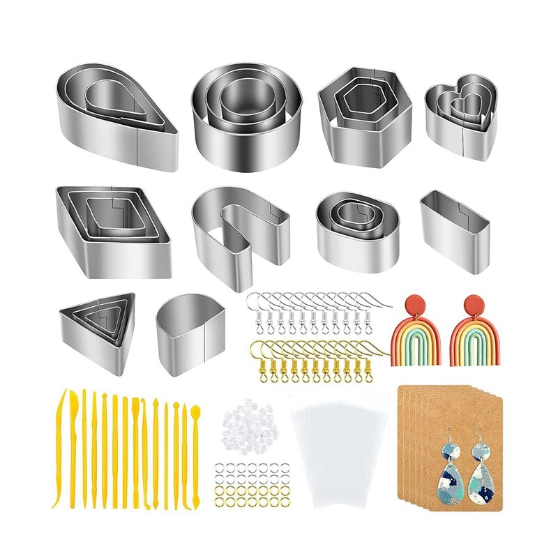24 Pcs Polymeer Klei Oorbel Cutters, 10 Vormen Klei Snijders Met Oorbel Kaarten En Haken Voor Polymeer Klei Sieraden Maken: Default Title