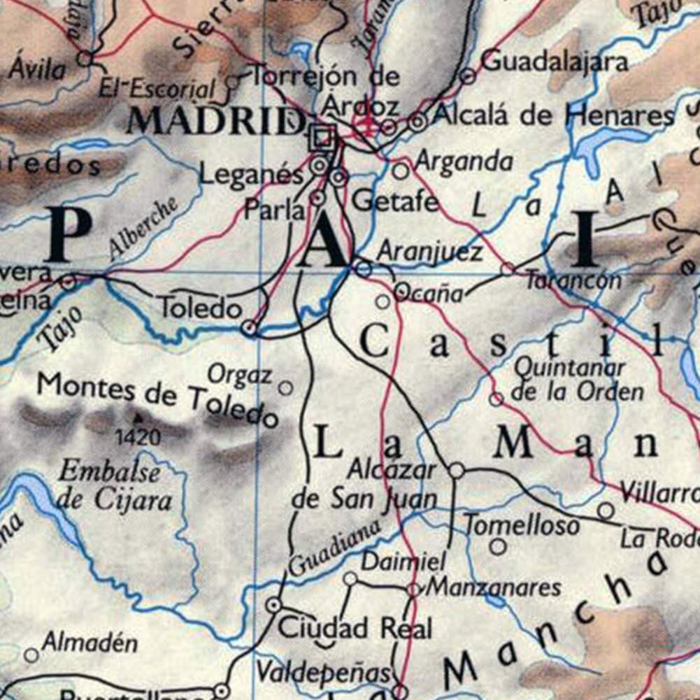 Mapa orográfico de España, póster detallado de 150x100cm, lienzo no tejido, pintura, impresiones de arte de pared, suministros escolares, decoración del hogar