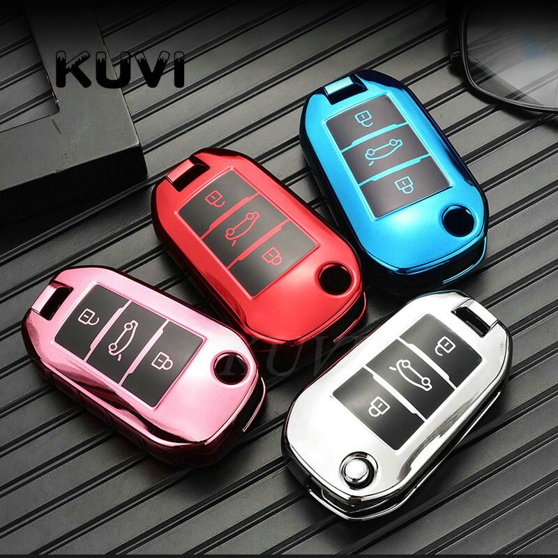 Porte-clés de voiture pliable en TPU, étui à couverture complète pour Peugeot 3008 208 308 508 408 307 4008 et citroën C4 C4L CACTUS C3 C6 C8