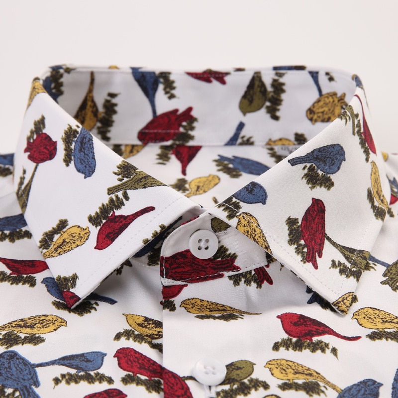 Homme Oiseau Imprimant Partout Décontracté Plage Hawaïenne Chemises Poche sans Manches Longues coupe Standard Fleurs Coton Chemise
