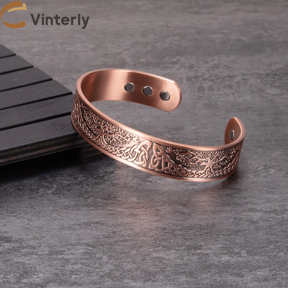 Yggdrasil – Bracelet magnétique en cuivre pur pour hommes, réglable, énergie magnétique, avantages, Bracelet à nœud Viking