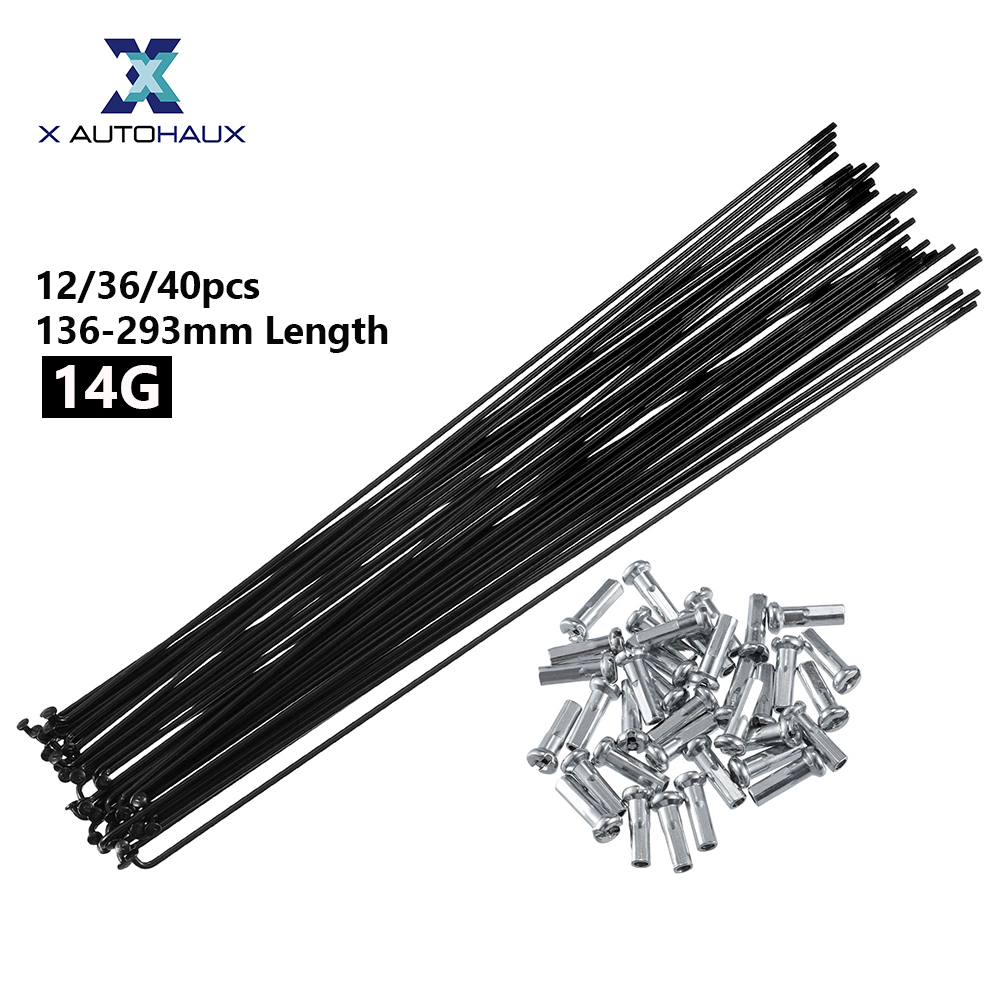 X Autohaux 14G J Bend radios de acero para bicicleta 136-293mm de longitud con tetinas piezas de repuesto para bicicleta de cabeza recta negro
