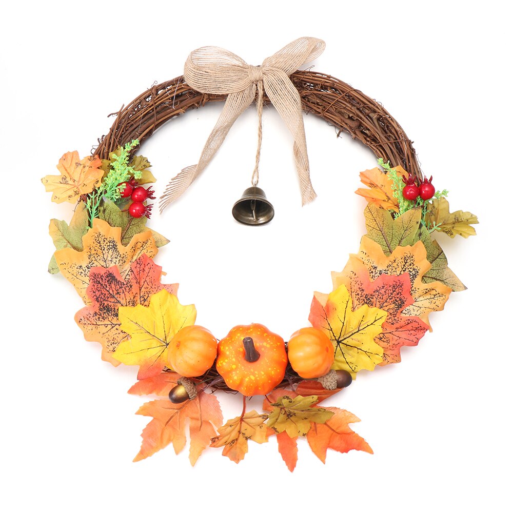 Kunstmatige Bladeren Krans Herfst Pompoen Berry Maple Leaf Bell Fall Deur Muur Krans Ornament Krans Halloween Party Decor: 30 Cm