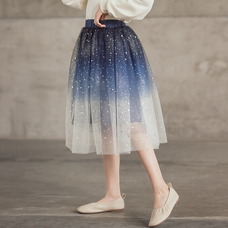 Gonna per ragazze gonna stellata con paillettes estive di colore sfumato per abiti da ragazza 2022 abito da ballo per gonna da principessa per bambini in maglia di moda per adolescenti