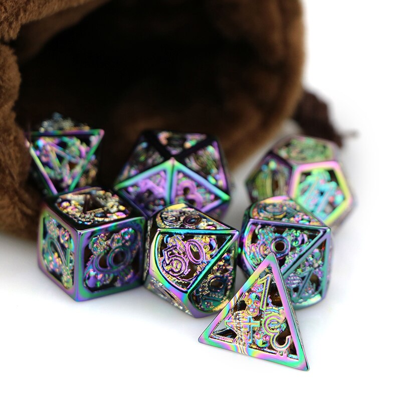 metal dnd dice set Hollow out dice set mechanical dungeon and dragon rpg d&d Bronz polyhedral dice with bag D20 D12 D10 D8 D6 D4: B002