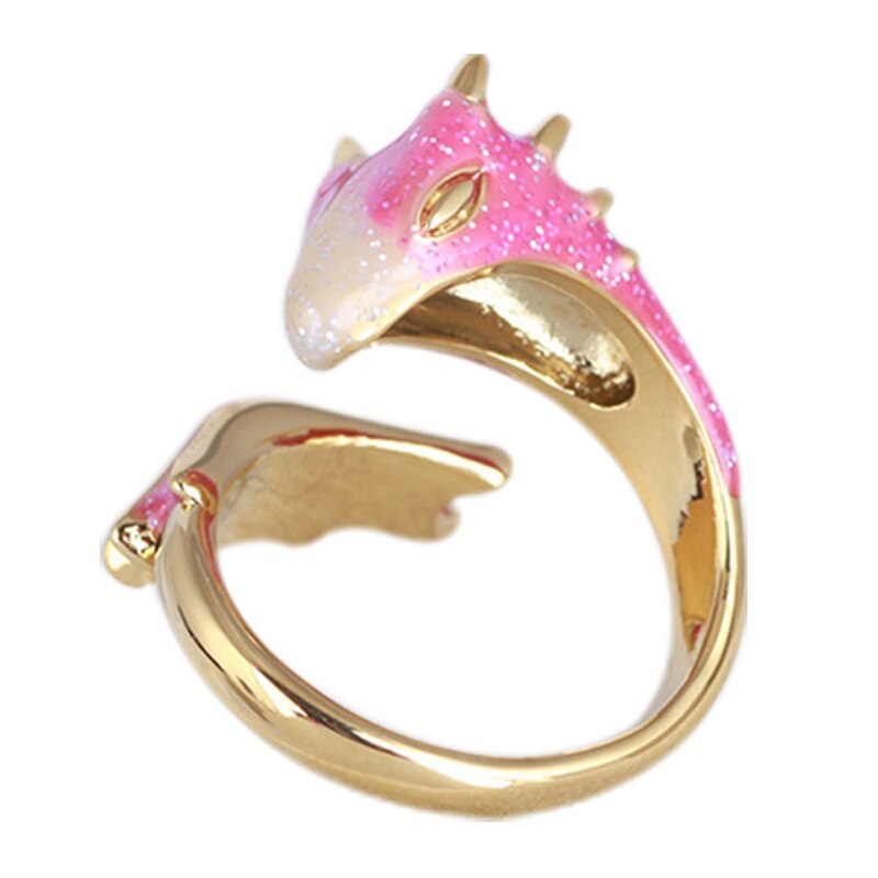 Gold Topaz Dragon Ring Lucky Fingere Pet Adjustable Wrap Open Rings Animal Jewelry for Women Girl SANA889: Pink
