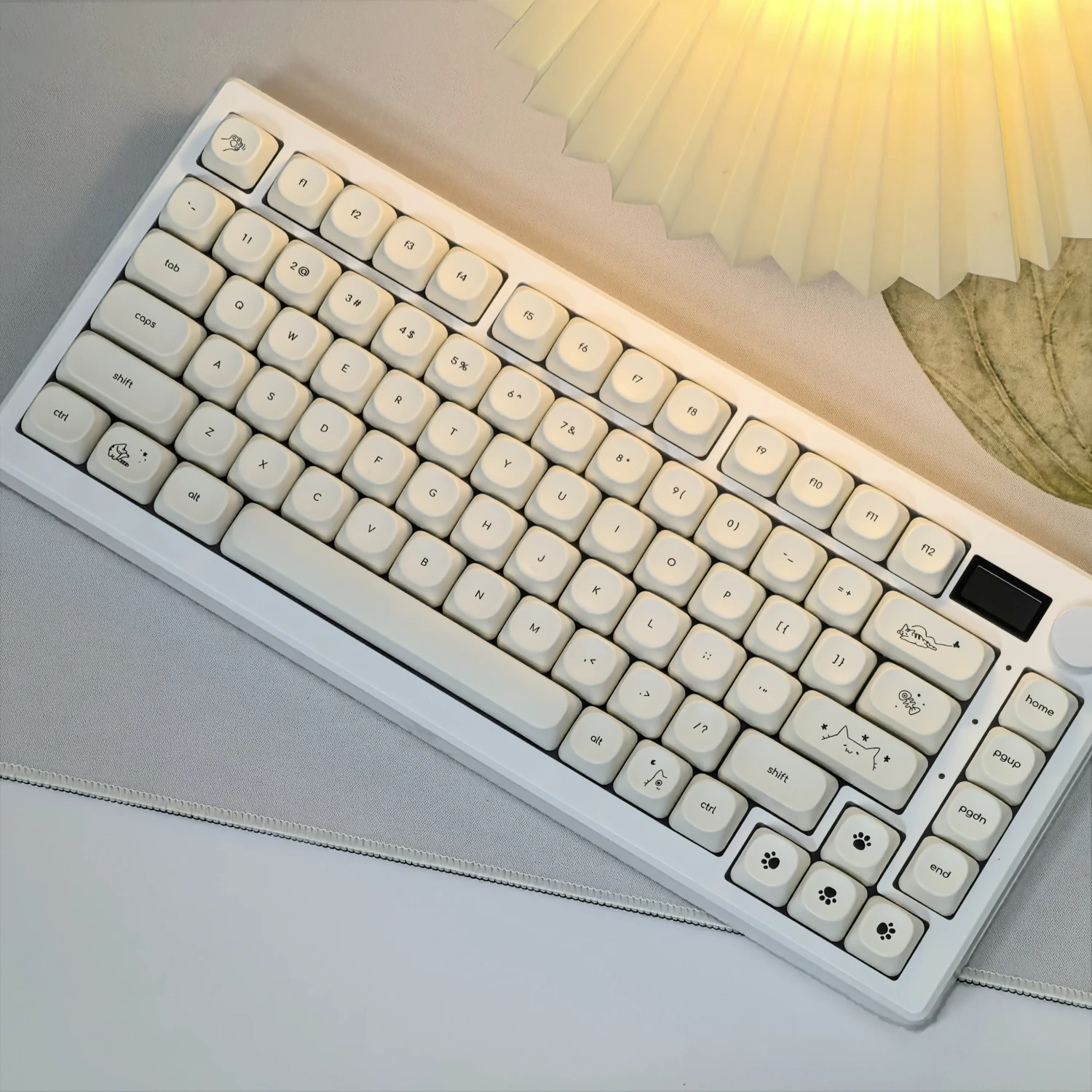Korean Keycap Cute Cat Theme Round Key Cap MOA Profile PBT Thermal Sublimation Milk White Hangul Keycaps for Mechanical Keyboard: Beige
