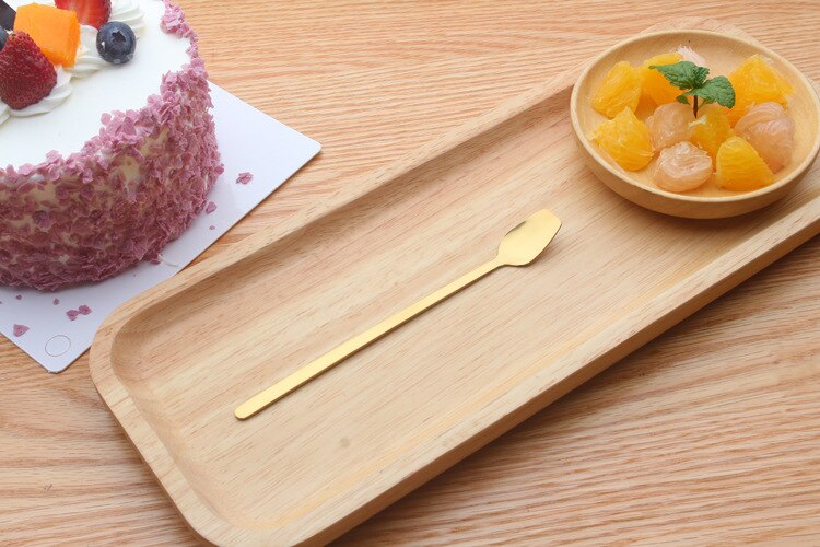 Stainless steel square head ice spoon, dessert long-handled square bowl, coffee spoon, Korean , gold-plated collocation cup: 17CM