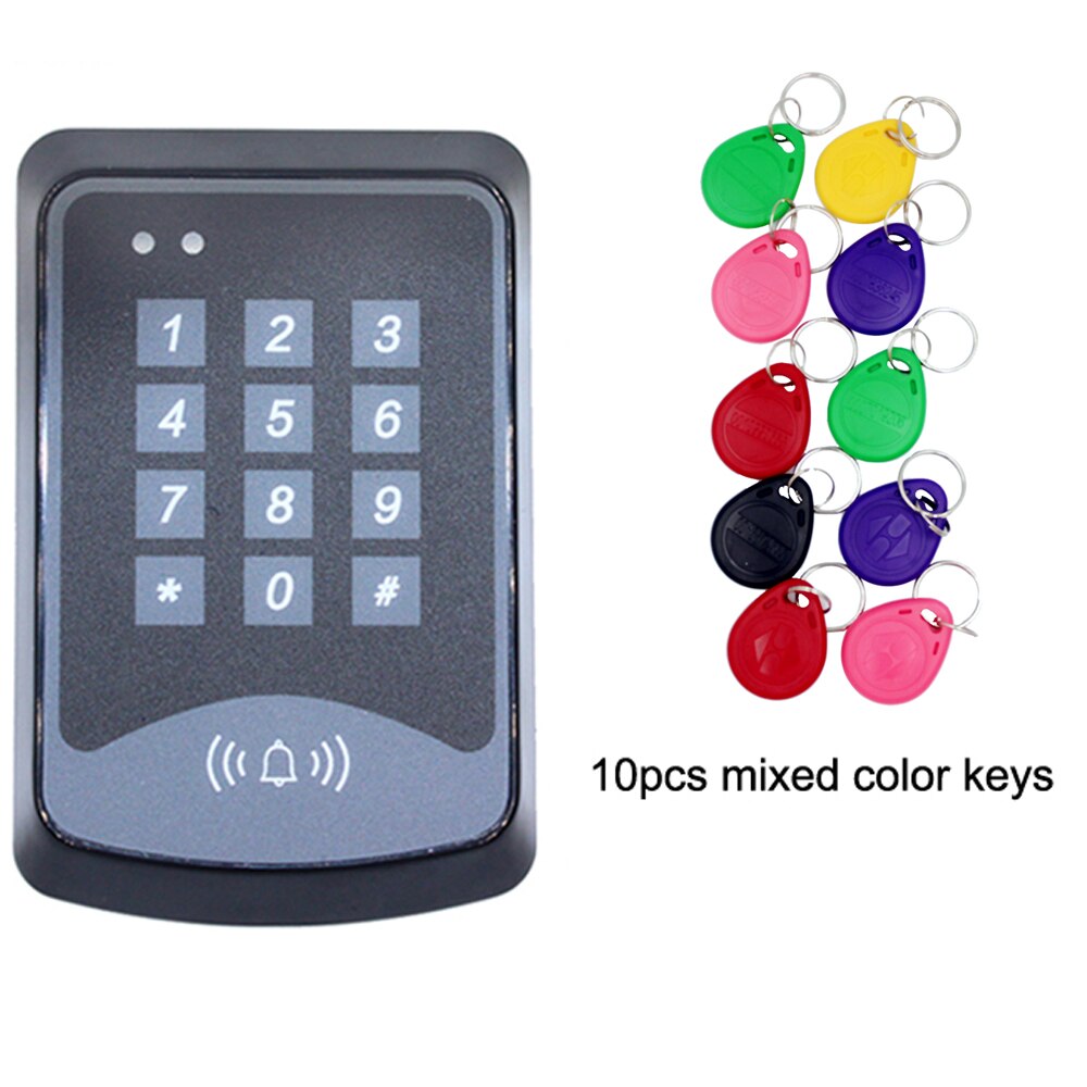 125Khz RFID Keypad Access Control System Device Machine RFID Card Reader Door Lock System 1000 user Keyfobs Cover 1000 users: AC and 10 color key