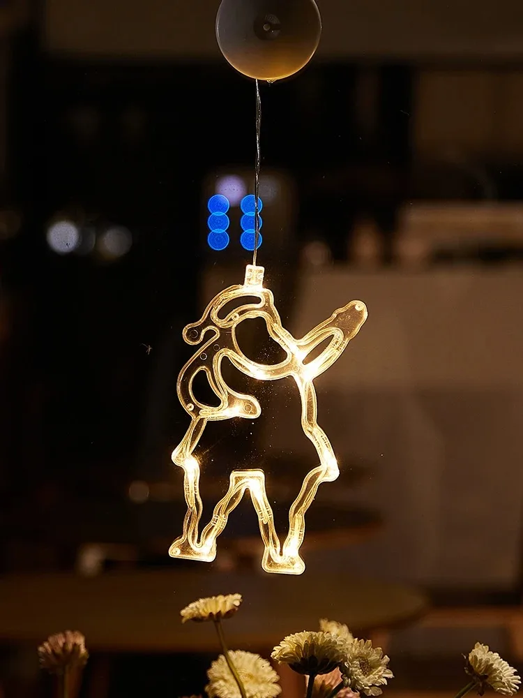 LED Saugnapf Nachtlicht Batterie Power Cartoon Form Lampe Weihnachtsmann Weihnachtsbaum LED Lichter für Weihnachtsdekorationen: Licht Grau