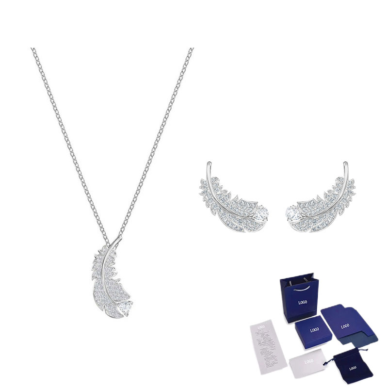Magnifique ensemble de bijoux en plumes, fleurs et pierres précieuses avec boîte gratuite, lancement haut de gamme, très approprié comme pour votre petite amie: Black