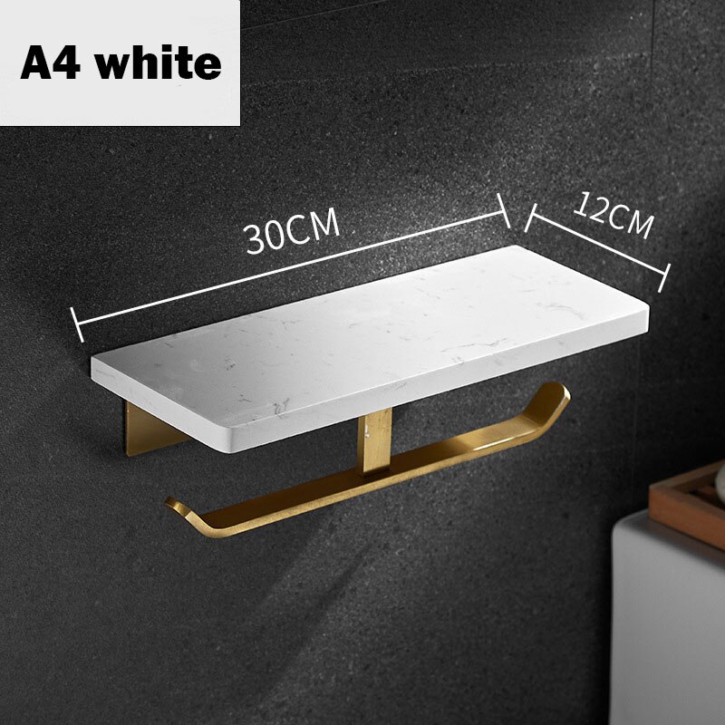 Porte-rouleau de papier essuie-tout en marbre doré, support mural de luxe pour téléphone portable, étagère de salle de bains, porte-papier toilette: White A4