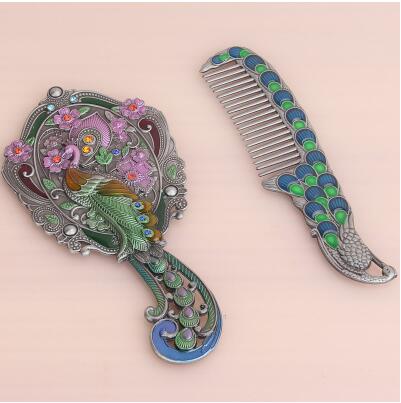 Espejo de mano Vintage para maquillaje, accesorio de tamaño pequeño europeo, con asa, para , HZJ012: S2  tin color