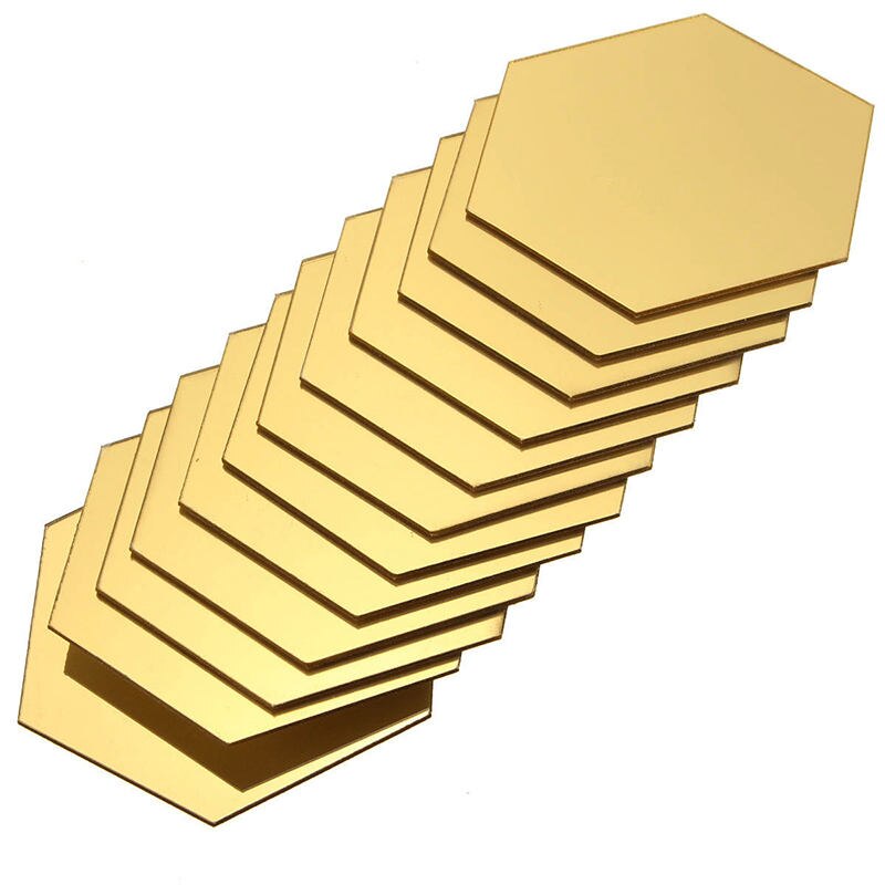 Pegatinas de pared de espejo 3D, hexagonales dorados y plateados, Espejos decorativos, adhesivos de adorno extraíbles para decoración para el hogar, suministros personalizables: Dorado