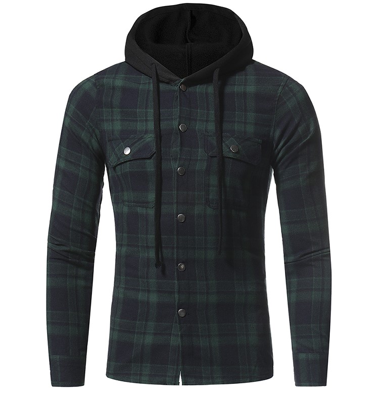 F-SFRWA Plaid Shirt Lente Shirts Mannen Casual Kleding Heren Shirt Lange Mouw Casual Rooster Hooded Camisa Sociale XXXL: green / Asia XXXL 185CM 85KG