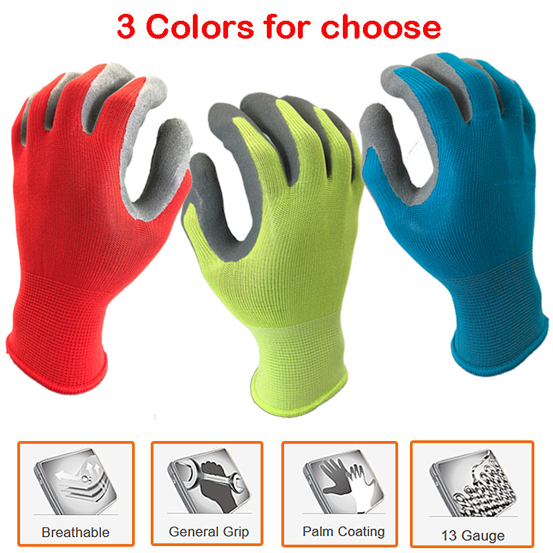 Nmsafety 12 Pairs Beschermende Werkhandschoenen Voor Tuinieren Industrie Met Kleurrijke Polyester Dompelen Schuim Latex Veiligheid Werkhandschoenen