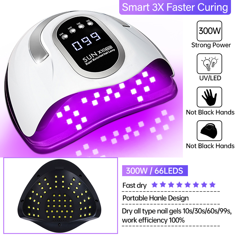 Lampe sèche-ongles 300W à 66 Led UV, pour manucure, 4 modes, avec écran LCD, outils d&#39;art des ongles