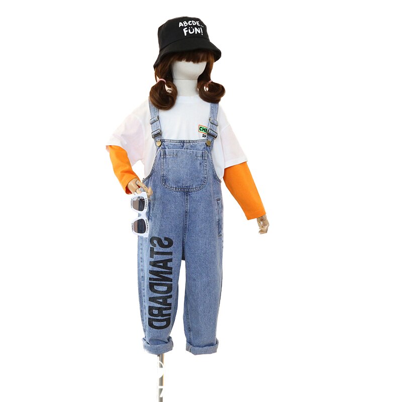 Barn fritidsbyxor barnoveraller kläder barns lösa jeansoverall flickoverall 6 8 10 11 12 år höst vår
