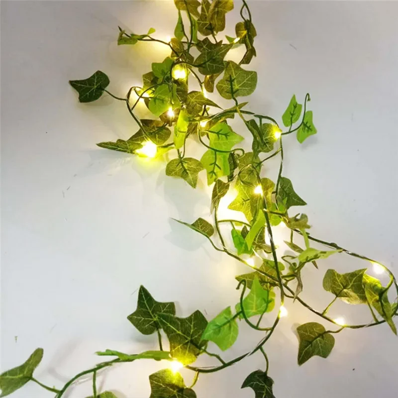 Guirnalda de luces de hojas verdes y flores, guirnaldas de vid artificiales con batería, guirnalda de árbol de Navidad, luz para deshierbe, decoración del hogar: RGB / 0-5 W
