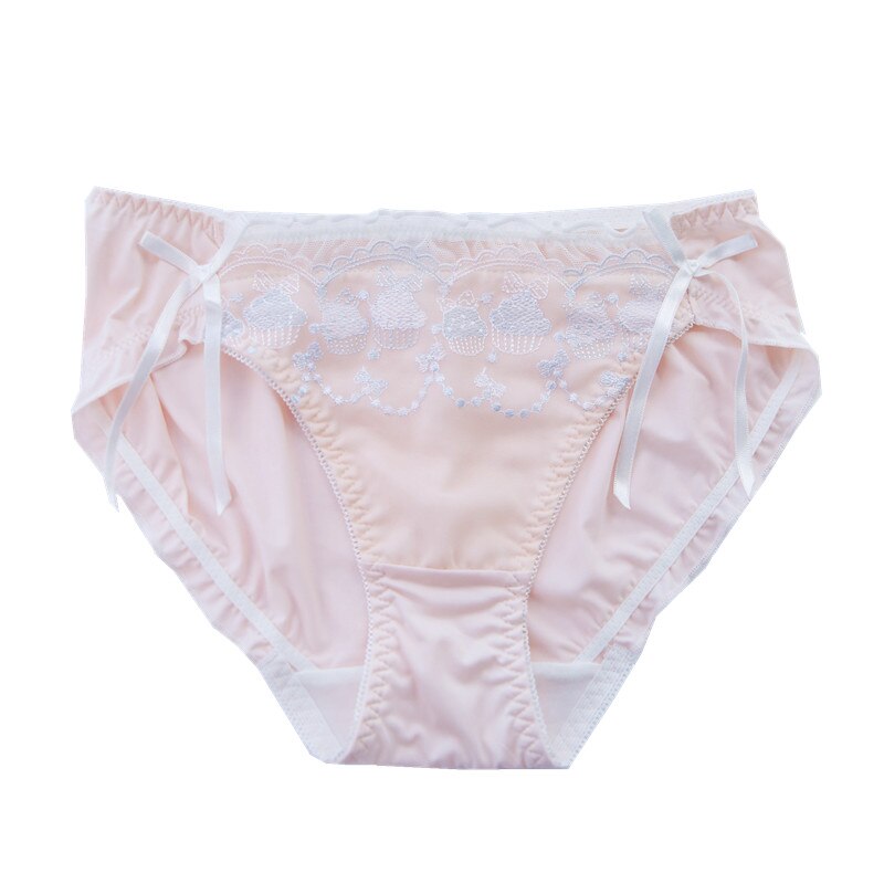 Japanese Style Kawaii Cake Embroidery Silk Milk Low Waist Sweet Lolita Panties Female Bow Lace Sexy Lingerie 3 Colors Briefs