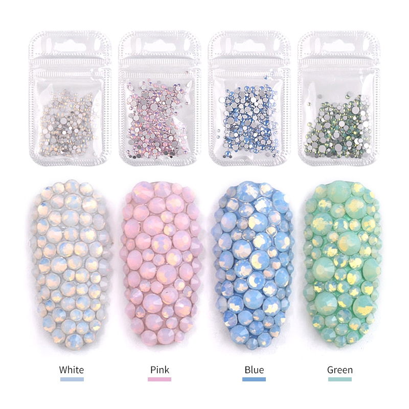 1 Pack 3D Gemengde Size Opal Nail Art Rhinestone Decoraties Crystal Kleurrijke Glitter Gems Plaksteen Glas Diy Nail Art Accessoire