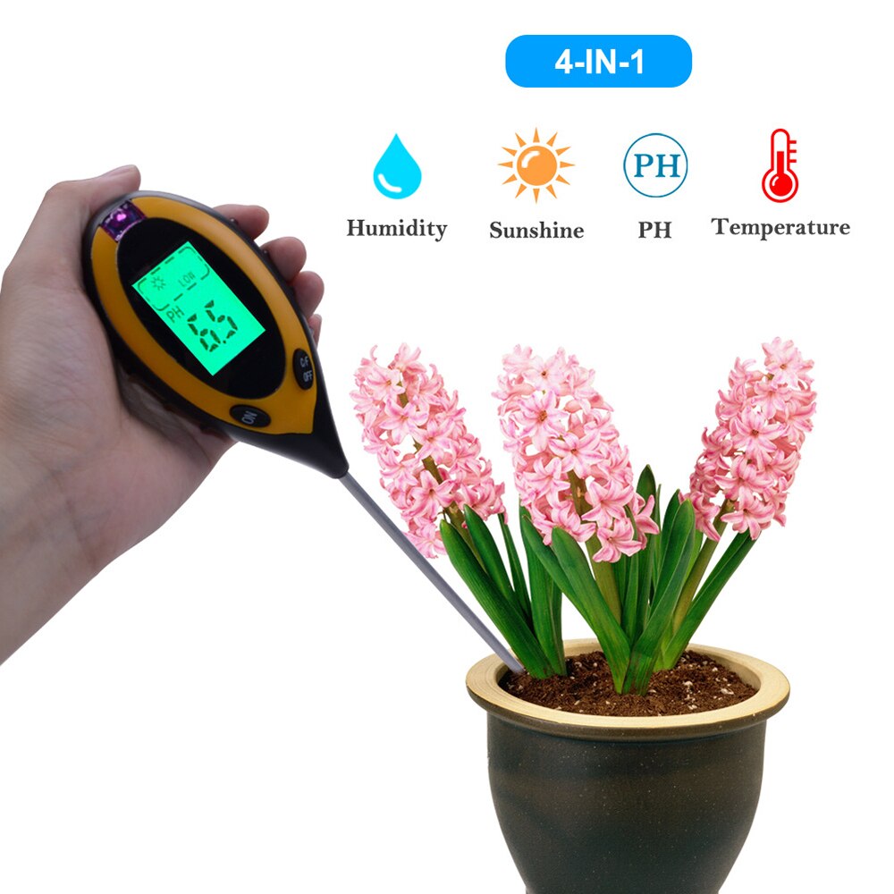 4 en 1 numérique ph-mètre sol humidité moniteur mètre température lumière du soleil intensité mesure analyse acidité alcali outil