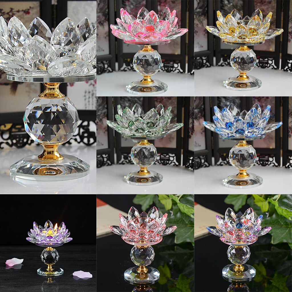 Krystal lotus blomst lysestage fyrfadslys hjem bordplade feng shui dekoration ornamenter