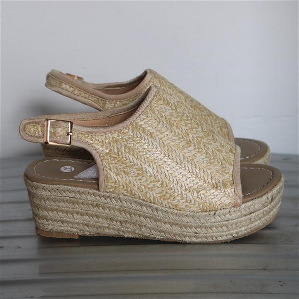 Sandalias de Mujer Sandalias de plataforma Retro Sapato Feminin tacones sandalia para mujer zapatos de cuña Peep Toe Chaussures Femme sandalias de verano: beige / 43