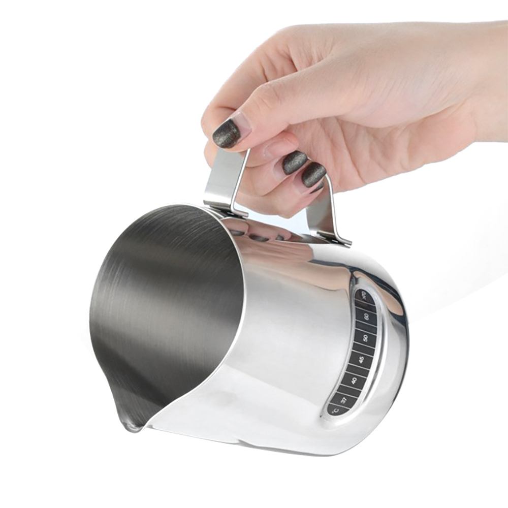 600ml Edelstahl Aufschäumen Kaffee Krug ziehen Blume Tasse Espresso Tassen Latte Kunst Milch Aufschäumen Krug Mit Thermometer Aufkleber