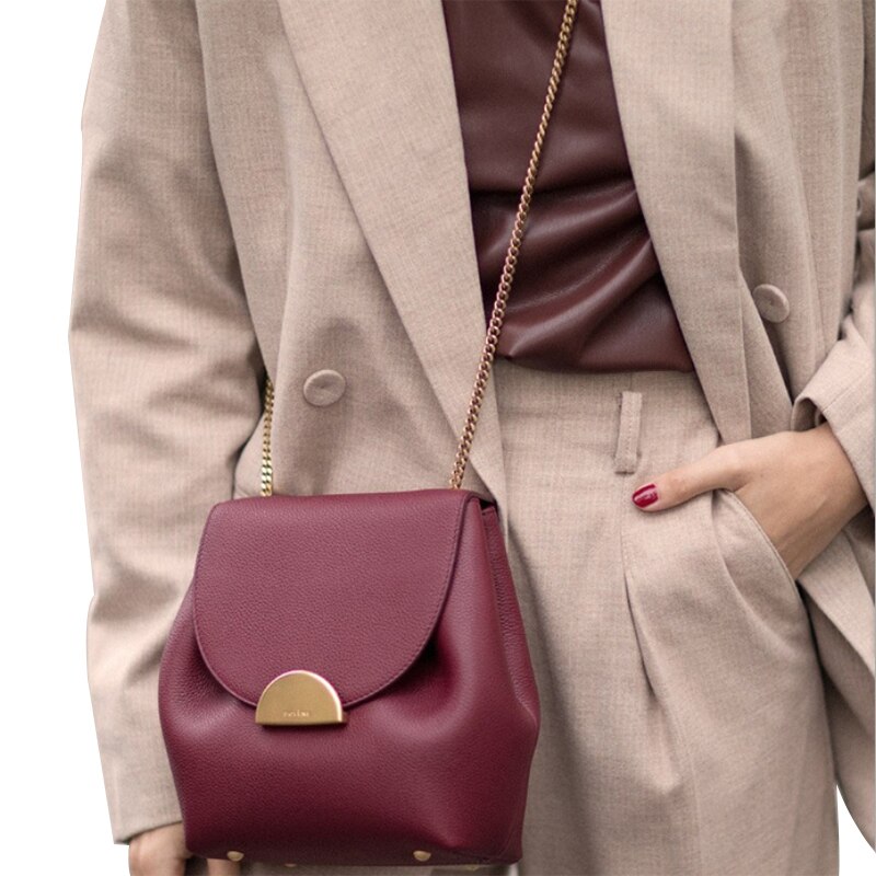 Bolso de lujo con cadena pequeña para mujer, bandolera de cuero, famosa Francesa, bolsa cruzada,: BY
