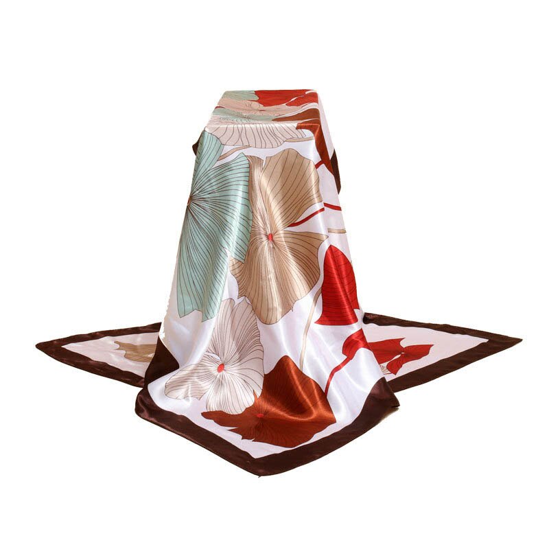 Vrouwen Vierkante Zijden Sjaals 90*90 Cm Dames Satijn Gedrukt Sjaal Herfst Winter Vrouwelijke Lotus leaf Sjaals: Gray