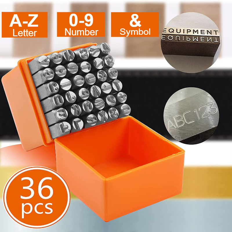 36 1.5mm-8mm teiliges stempelset aus stahl, bestehend aus zahlen- und buchstabenstempeln aus legiertem stahl, geeignet für schmuckherstellung und bastelarbeiten.