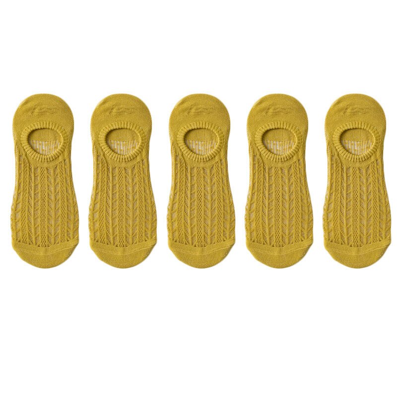 5 paia/lotto calzini invisibili in cotone Mujer antiscivolo Chaussette caviglia bassa donna femminile calzini da barca No Show Calcetines traspiranti: 5 Pair Yellow