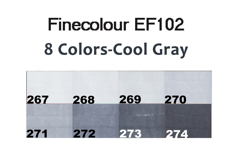 Finecolour EF102 Brush Grayscale Art Marker Flexible Soft Tip Pens 5/8/55pc Dual Cool/Warm/Natural/Tone Gray Markers Draw Render: 8 colors cool gray