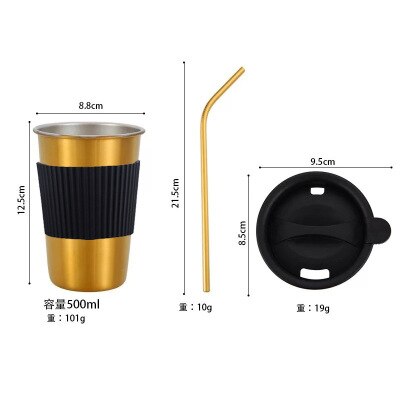 500ml metallinen muki 304 ruostumaton teräskuppi kannettava olkikannen eristys juoma-astia kahville maito olut matka leirintäkeittiö: 12