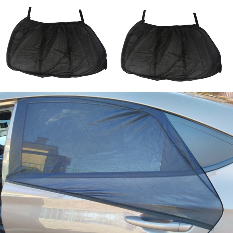 2 Pcs Car Rear Side Window Zonnescherm Mesh Gordijn UV Protector Auto Zonneklep Auto Zonnescherm Achterruit Gordijn venster Film Zwart