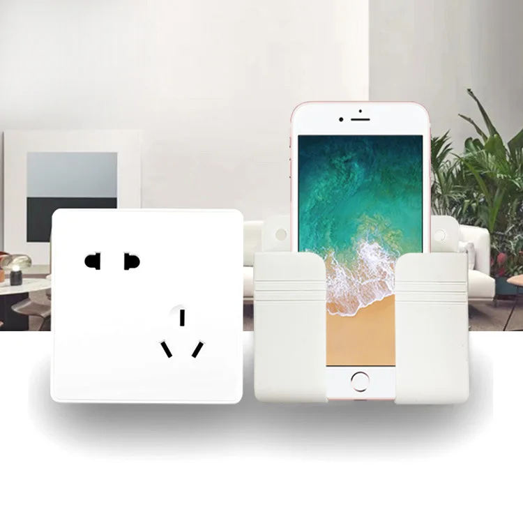 Wall Mounted Storage Box Multifunction Punch Free Organizer TV Remote Control DIY Mobile Phone Plug Charging Holder: WHITE