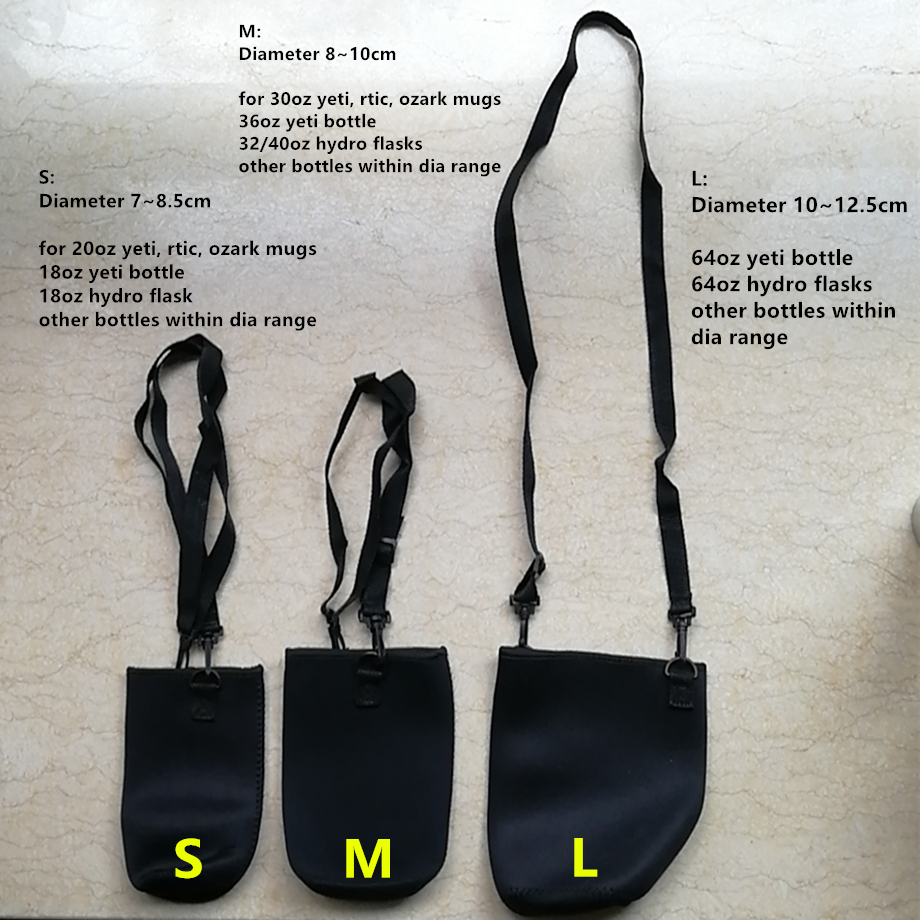 Bottle Cover Mug Bag Cup Carrier Neoprene Cloth Pouch Tumbler Case S/M/L For YETI RTIC SKINNY HYDROFLASK Diameter 7cm To 12.5cm