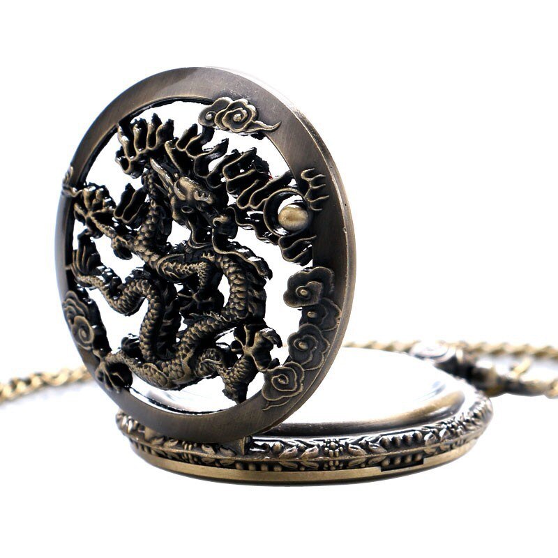 Large bronze embossed hollow classic Chinese dragon Xiangyun cloud pocket watch ancient wind dragon in the sky