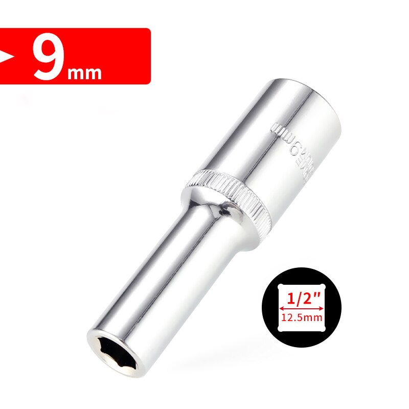 1/2 tommer  (12.5mm lengre hode 8-32mm cr-v pipenøkkelsett sekskantet skrallehode for bilreparasjonsverktøy: 9mm