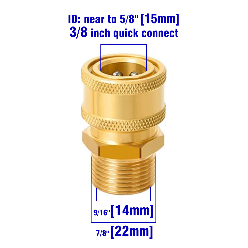 Pressure Washer Quick Disconnect Adaptor Set M22-15mm to 3/8 Quick Release Couplers for Attach Hose to The Water Pumps 5000 PSI: Dark Grey