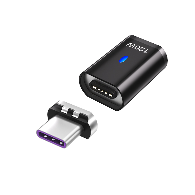 USB C Magnetic Adapter 120W Fast Charging 480Mbs Magnet Converter for iPad MacBook Pro Surface 7 HUAWEI MI OPPO Switch Connector: black