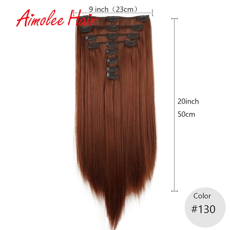 20inch 8PCS/Set Red Synthetic Hairpieces Long Straight Hair Extension Clip-in Hair Extensions Highlight Hair High Temperature