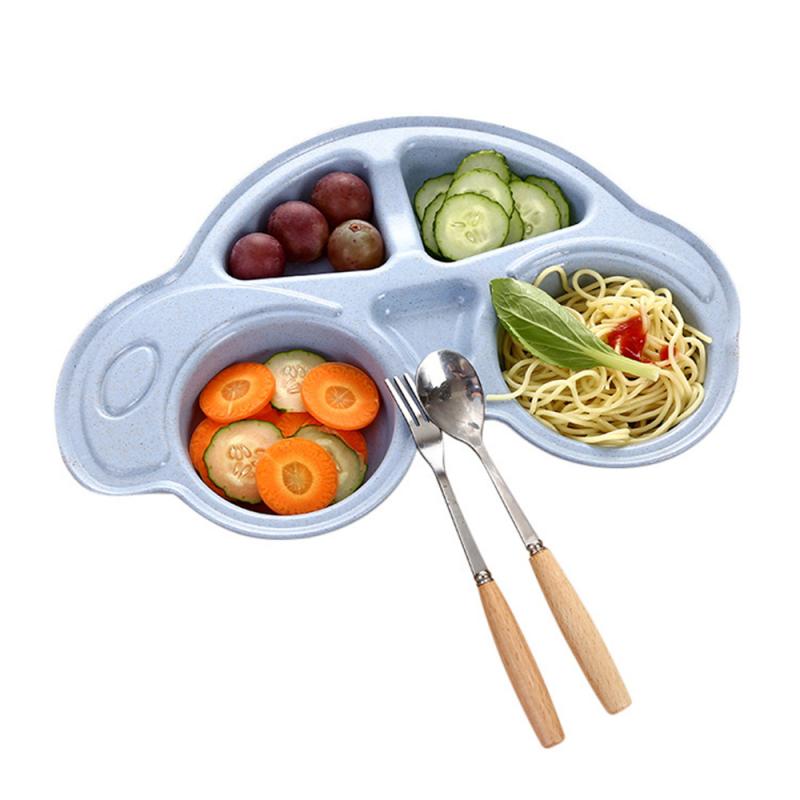 1pcs heat insulation Lunch Tools cute Cartoon Car Shape Wheat Straw Feeding Dish Plate Baby Tableware