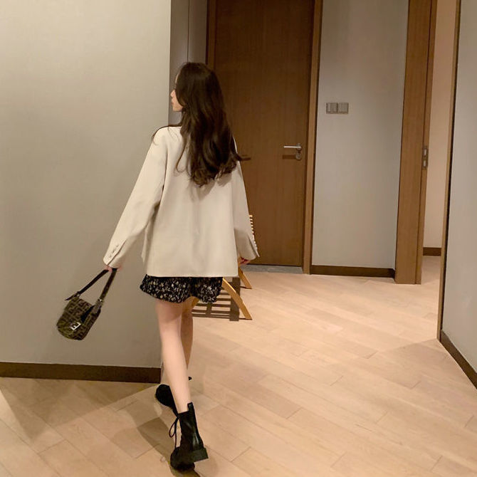 nie-główny nurt smażony garnitur uliczny, żeńnarty jesienno-zimowy koreańnarty luźny kombinezon kurtka krótka sukienka kwiatowa [dostawa w ciągu