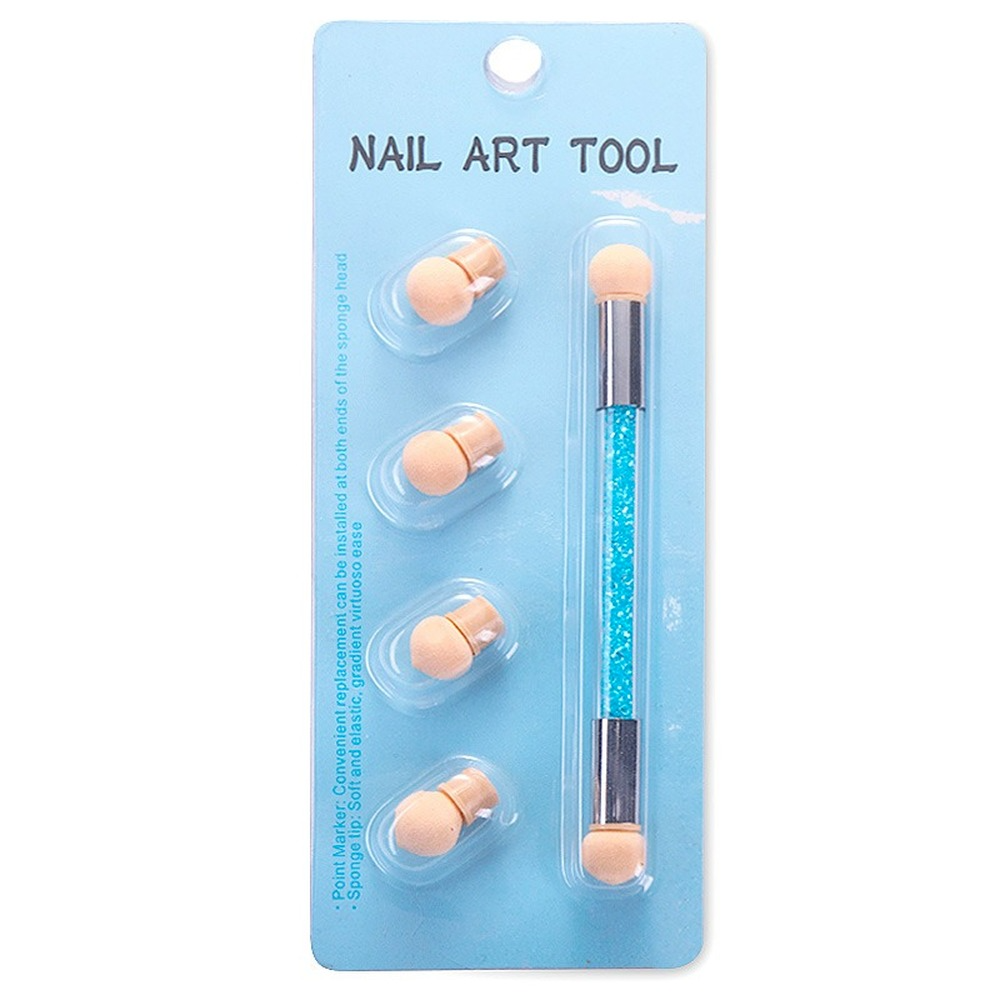 Pincel degradado para manicura francesa, herramienta de Arte de uñas + 4 esponjas para uñas, Pluma de grabado en relieve, herramientas de pintura acrílica degradada, color aleatorio, 1 ud.