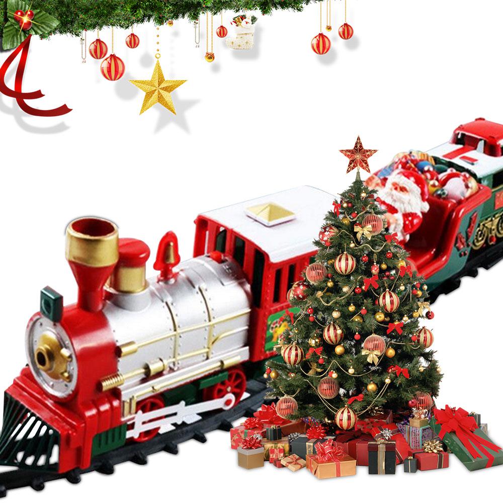 Tren de Navidad eléctrico conjunto con luces y sonidos vías de ferrocarril juego de reproducción bajo el árbol juguetes electrónicos para niños: Default Title