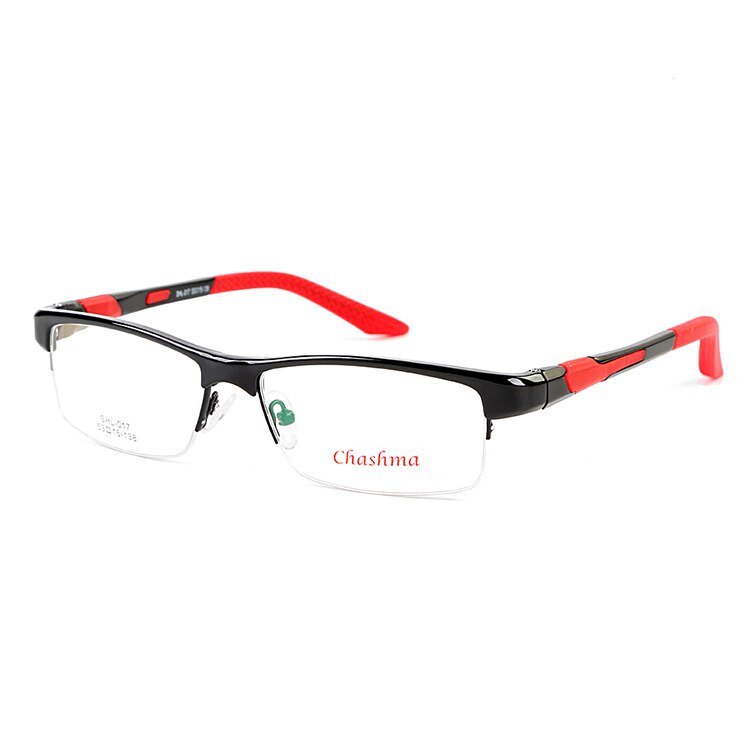 Chashma TR90 Rahmen Aluminium Magnesium Tempel Frühling Scharnier Halb Rand Brillen Sport Stil Gläser Rahmen für Männer: Schwarz mit rot