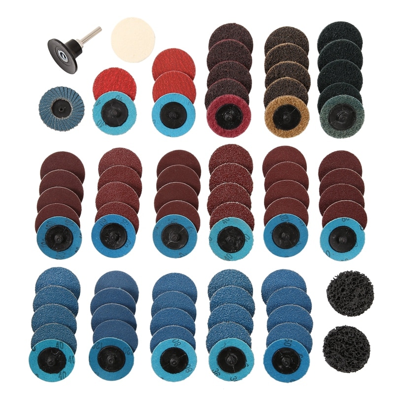 ¡Oferta! Set de discos de lijado de 80 Uds. Roloc de 2 pulgadas, discos de cambio rápido con soporte de 1/4 pulgadas para amoladora, tira de superficie, pulidor