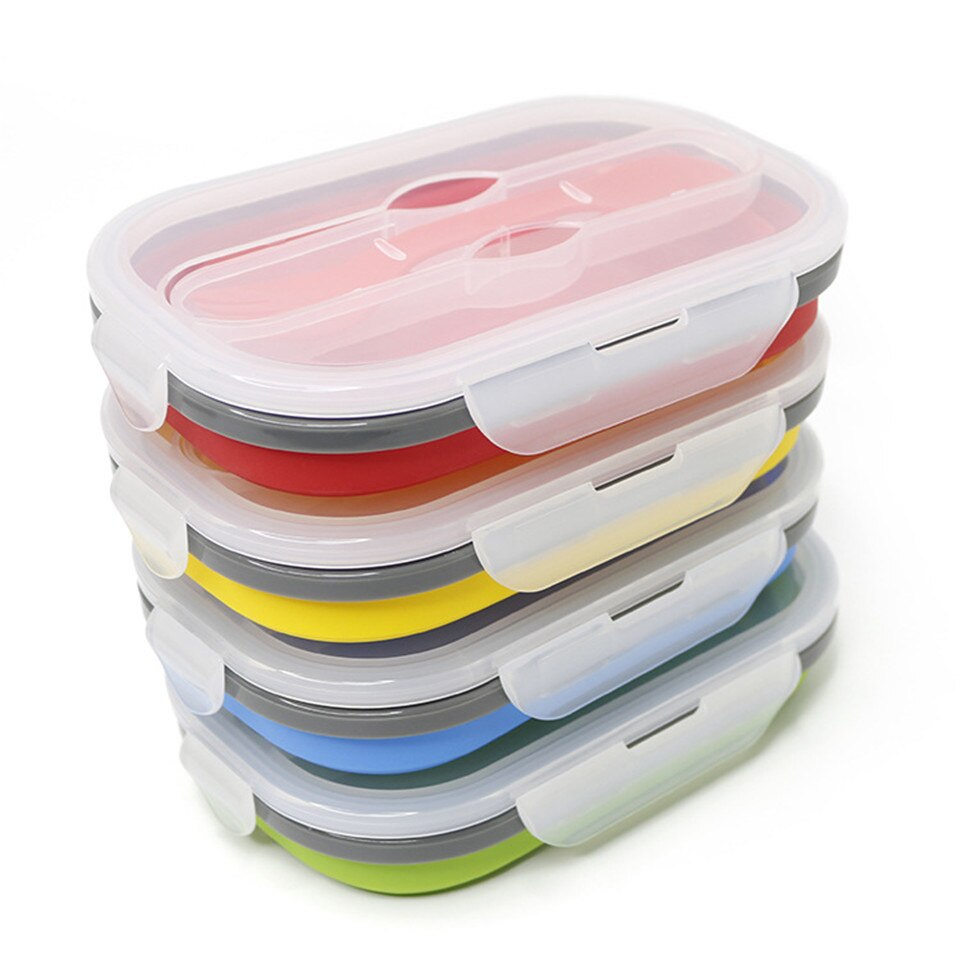 Silicone Lunch Box Food Storage Containers Stackable Bento Boxes Meal Prep Container Foldable Microwave BPA Free Plastic Lids: a set